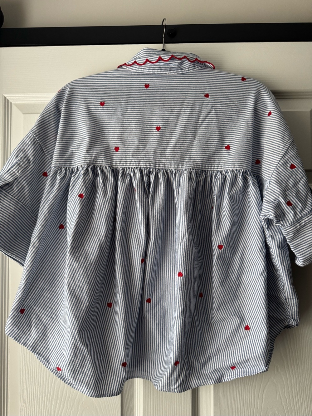 Maeve Anthropologie Mabel Boxy Oxford Shirt Medium Embroidered Hearts - Picture 7 of 8